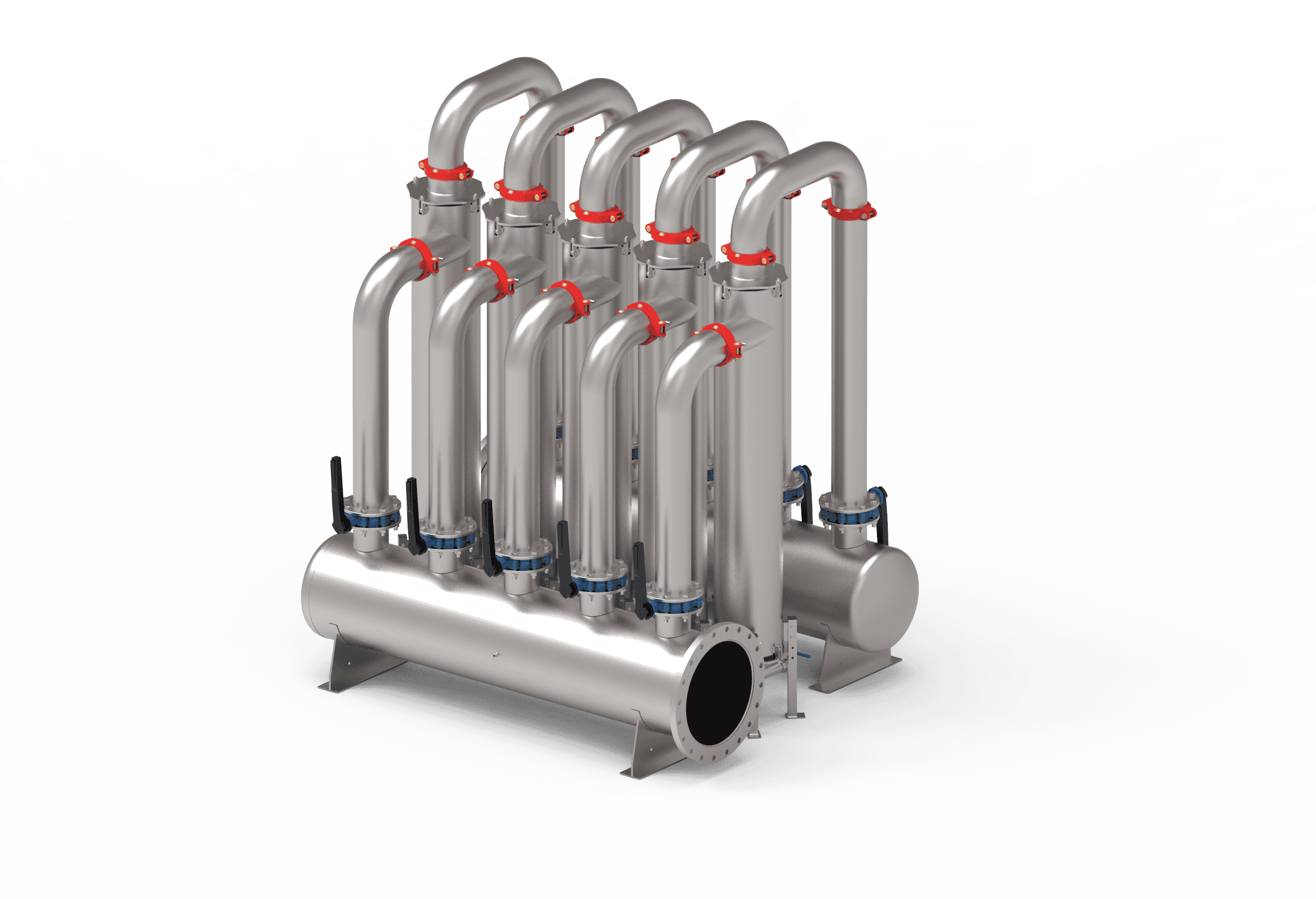 System of 5 TWFI with DN500 manifolds in stainless steel